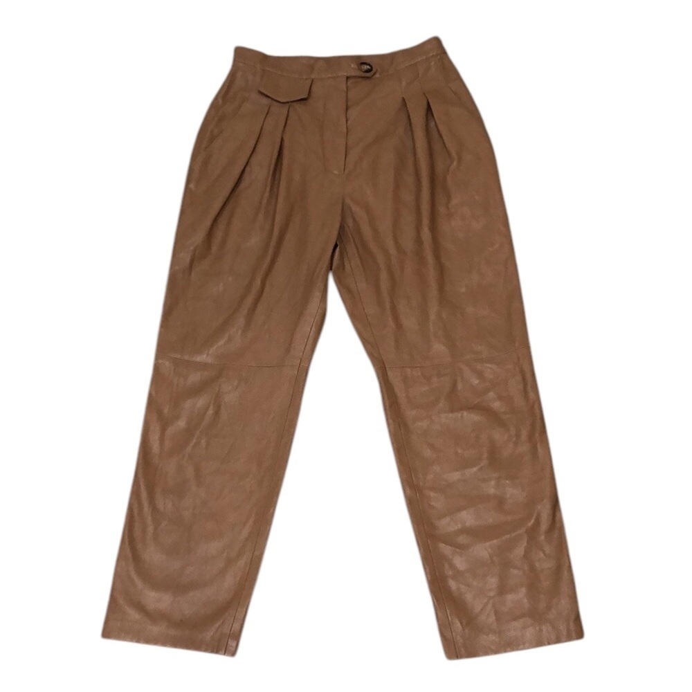 Nanushka Mitsu Faux Leather Cropped Pants Size Medium Brown